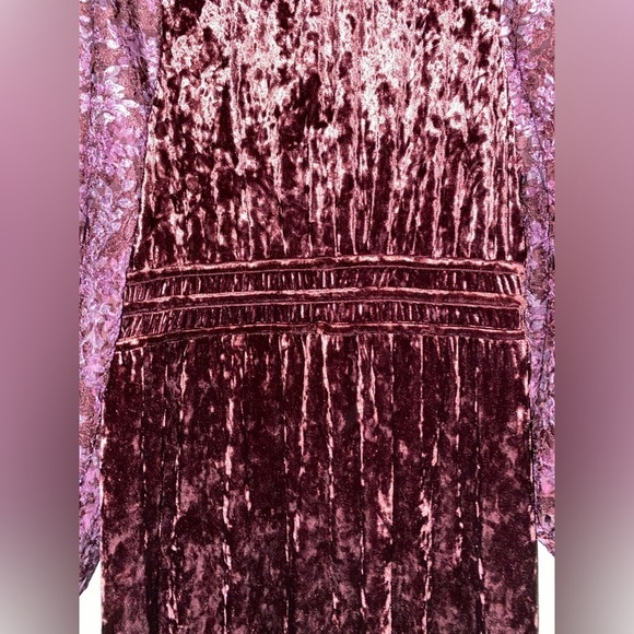 Frye and Co. Floral Burnout Velvet Burgundy Dress Midi Flounce L Boho Cowgirl - Picture 5 of 11